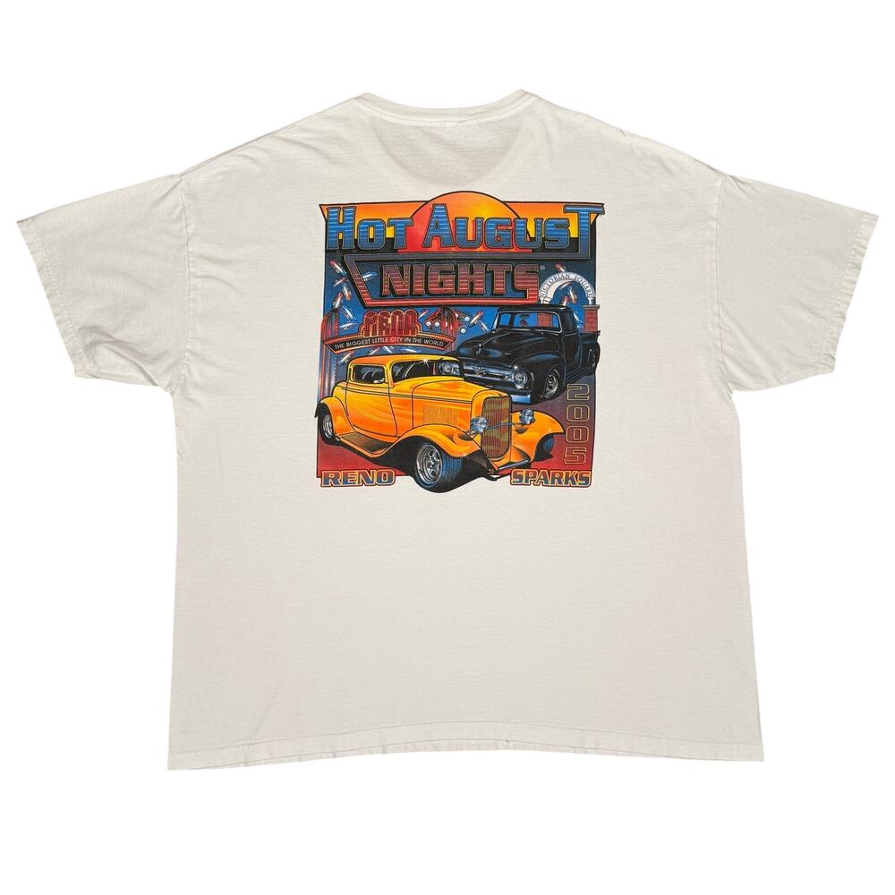 Vintage 2005 Hot August Nights Reno Nevada Sparks T Shirt White Cars Mens 2XL